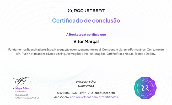 Imagem do certificado · React Native