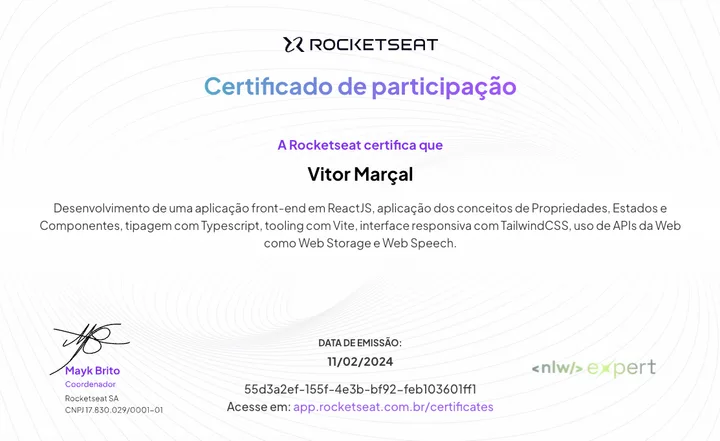 Imagem do certificado · NLW Expert · React